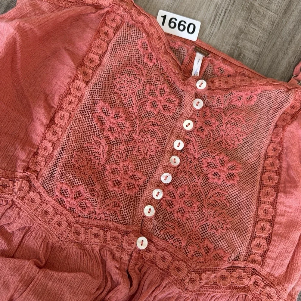 Free People Still The One Lace Embroidered Embroidered Bodysuit Coral Pink XS